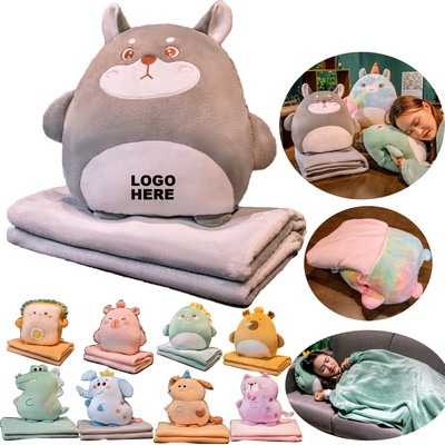 Custom 2-in-1 Cute Animal Plush Pillow with Built-in Blanket