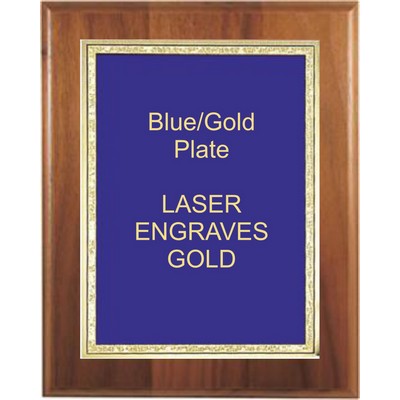 Walnut Beveled Edge 9" x 12" Plaque - W/ 7" x 10" Blue/Gold Florentine Plate
