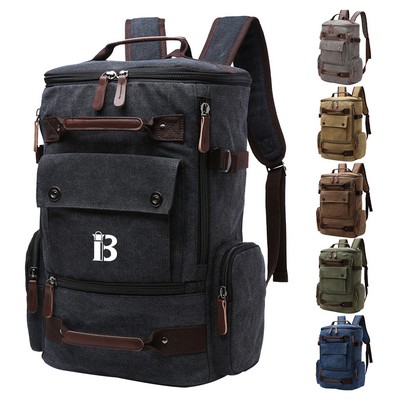Leather Trim Canvas Hiking Backpack