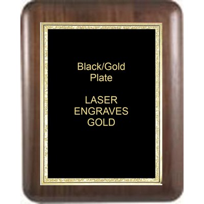 Walnut Elliptical Edge Round Corner 9" x 12" Plaque - W/ 7" x 10" Black/Gold Florentine Plate