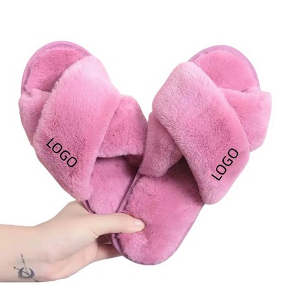 Cross Band Fuzzy Winter Slipper
