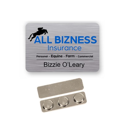 Name Badge - Silver Metal, 3X2 Inches. Full Color